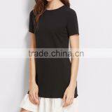 Clothing/women Fashion Dresses/Black Contrast Ruffle Trim Short Sleeve Tee Dress thumbnail-2
