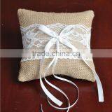 Linen Wedding Ring Pillow Set With Lace and Ribbon (6 Pieces) thumbnail-1