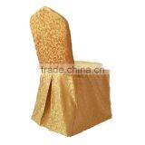 Gold Damask Chair Cover With a Pleat on the Back Bottom thumbnail-1