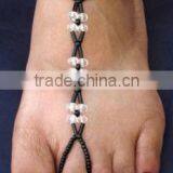 Handmade Sead Beads Anklet New Design Bead Foot Anklet Black Flower Beads Anklet With Toe Ring thumbnail-4