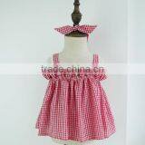 Red Gingham 3 Pieces Cute Girl Clothing Set Summer Kids Outfit Hot Selling thumbnail-2