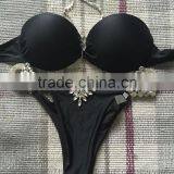 M859 Runwaylover 2016 Sexy Black Metallic Crystal Diamond Bikini Swimwear thumbnail-2
