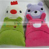 Printed Coral Fleece Baby Robe With Ears and Animal