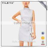 New Design Summer Ladies Lovely High Neck Tie Waist Mini Shift Casual Dress thumbnail-1