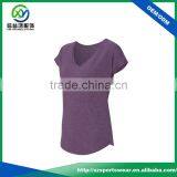 New Design 92%Polyester 8%Spandex V-neck Women Sport T Shirt With Curve Bottom thumbnail-3