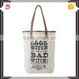 High Quality Reusable Canvas Shopping Bag With pu Leather Handles thumbnail-1