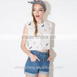 High Quality Sexy Front Shell Printed Sleeveless Crop Tops/t Shirt thumbnail-1