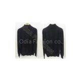 Black Long Sleeve Mens Wool Sweaters Autumn Pullover in Crew Neck With Zip thumbnail-1