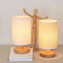 Modern Wood LED Table Lamp Nordic Solid Wood Table Lamp Fabric Cylindrical Lamps Bedroom Bedside LED Lighting Fixtures thumbnail-5