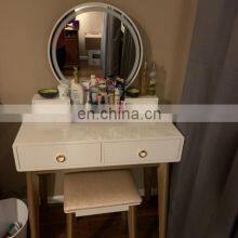 Girls Vanity Dressing Table With Large Round Led Lighted Mirror for Kids Girl