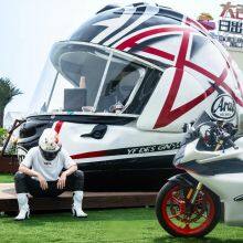 The Large-scale Outdoor Stainless Steel Artistic Motorcycle Helmet and Coffee House Sculpture Are Handcrafted Using Electroplating Technology. thumbnail-4