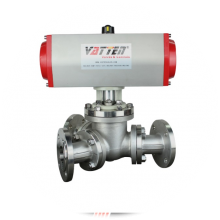 Pneumatic Y-Type 135° Three-Way Ball Valve DN50-DN300 With Flange Connection, WCB/SS Body for High Flow Capacity
