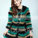 QD28270 Lady Strip Knitted Rabbit Fur Coat From China thumbnail-3