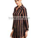 Seller Factory 2016 Fall Stripe Button Down Long Dress Shirt Design for Women thumbnail-6