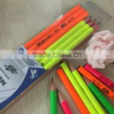 7" standard size round shape neon color body soft wood pencil sharpened with dipped top