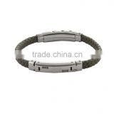 Wave Genuine Leather Bracelet With Stainless Steel Can be Adjust Clasp CNC Black CZ thumbnail-1