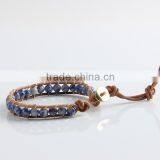 Newest Popular White &blue Stone Leather Bracelet Woven Lap 6 mm Wear Bracelet All Hand Needle for Women Chain Bracelet thumbnail-3