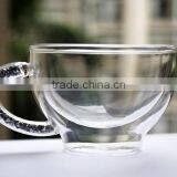 new design heat-resistant double wall crystal tea or coffee cup set with black color crystals in the handle