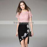 Wholesale 2016 Summer Women Black White Pink Tops Lining Lace Blouses Back Zipper Short Sleeve Slim Fashion Design Lady Blouse thumbnail-3