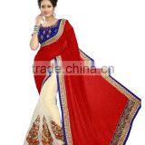 New Pink and White Embroidery Saree thumbnail-1