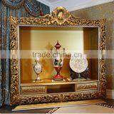 Antique Rococo Design Luxury Floral Carving Display Cabinet/ European Classic Wood Carved Frame 4-Door Glass Wine Cabinet thumbnail-4