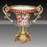Floral Design Ceramic Fruit Bowl With Gilt Copper Mounted and Base thumbnail-6
