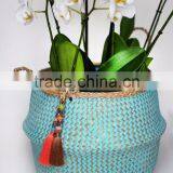 Blue Zigzag Seagrass Baskets/ Foldable Seagrass Laundry Basket thumbnail-3