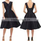 Elegant V-neckline Silk Faille Fabric Cocktail Dress Pleated Flounced Skirt Vintage Dress Evening Party Gown 2016 HSD5744 thumbnail-1