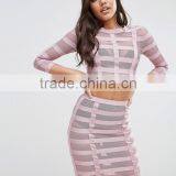 Bandage Mesh Women Long Sleeve Ctop Top and Pencil Skirt Ladies 2 Piece Skirt Sets thumbnail-3