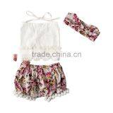High Quality Baby Girls Clothes 2 Pieces Floral Pompom Outfits For Toddler Girls thumbnail-4