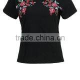 MGOO 2017 Summer Latest Design Women Short Sleeve T-Shirts Black T Shirt Embroidered With Flora thumbnail-5