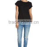 Black Jersey Cuffed Sleeves Custom Tee Shirt Blank thumbnail-1