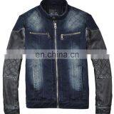 Lastest Design Mens Spring Denim Varisty Jacket With Leather Sleeves thumbnail-1