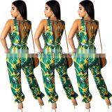 Ladies Green Leaf and Floria Printing Jumpsuit for Summer 2020 thumbnail-2