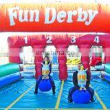 Outdoor Movable Inflatable Ride Playground, 3 Horses Fun Derby Family Race Ride Facilities thumbnail-2