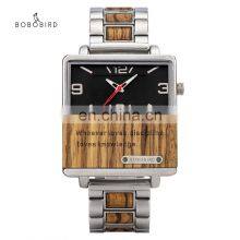 BOBO BIRD Latest Design Square Dial Luxury OEM Custom LOGO Wood Watch Quality Men Stainless Steel Wrist Watch thumbnail-3
