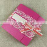 DIY Handmade Personalized Folded Lace Wedding Invitations With Ribbon thumbnail-3