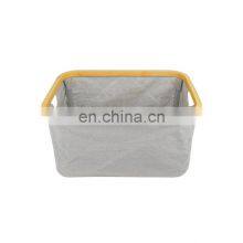 Modern Foldable Bamboo Canvas Hamper Single Laundry Basket thumbnail-2