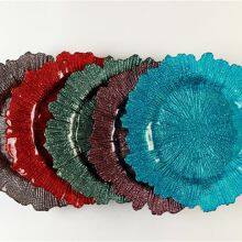 Wholesale Flora Glass Charger Plates White Colored Reef Glass Charger Plates For Wedding Banquet thumbnail-4
