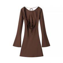 European-style and American-style Feminine and Spicy Girl's Tight-fitting Skirt in Earthy Tones With Back Ties and a One-piece Dress Style. thumbnail-1