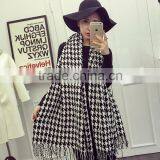 Za Fringed Tassel Houndstooth Jacquard Woven Cashmere Feel Acrylic Scarf thumbnail-2