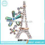 Paris Fashion Building Shring Eiffel Tower Shape Crystal Flower Brooch