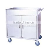 Movable hospital stainless steel saving trolley cart with two doors