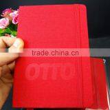 Embossed Logo Red Fabric Cover Journal With Elastic Band thumbnail-2