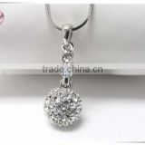 White gold plating crystal stud ball drop pendant necklace
