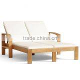 Solid Wood Double Garden Sun Lounger Wooden Beach Lounge Chair thumbnail-4