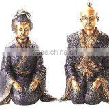 Traditionally Costumed Bronze Japanese Husband and Wife Kneeling BS321A thumbnail-1