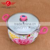 Cast iron decal enamel ceramic hot soup pot with insulated bakelite handle