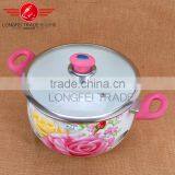 Cast iron decal enamel ceramic hot soup pot with insulated bakelite handle