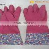 Pink Household Latex Gloves With Flower Design Pvc Cuff thumbnail-2